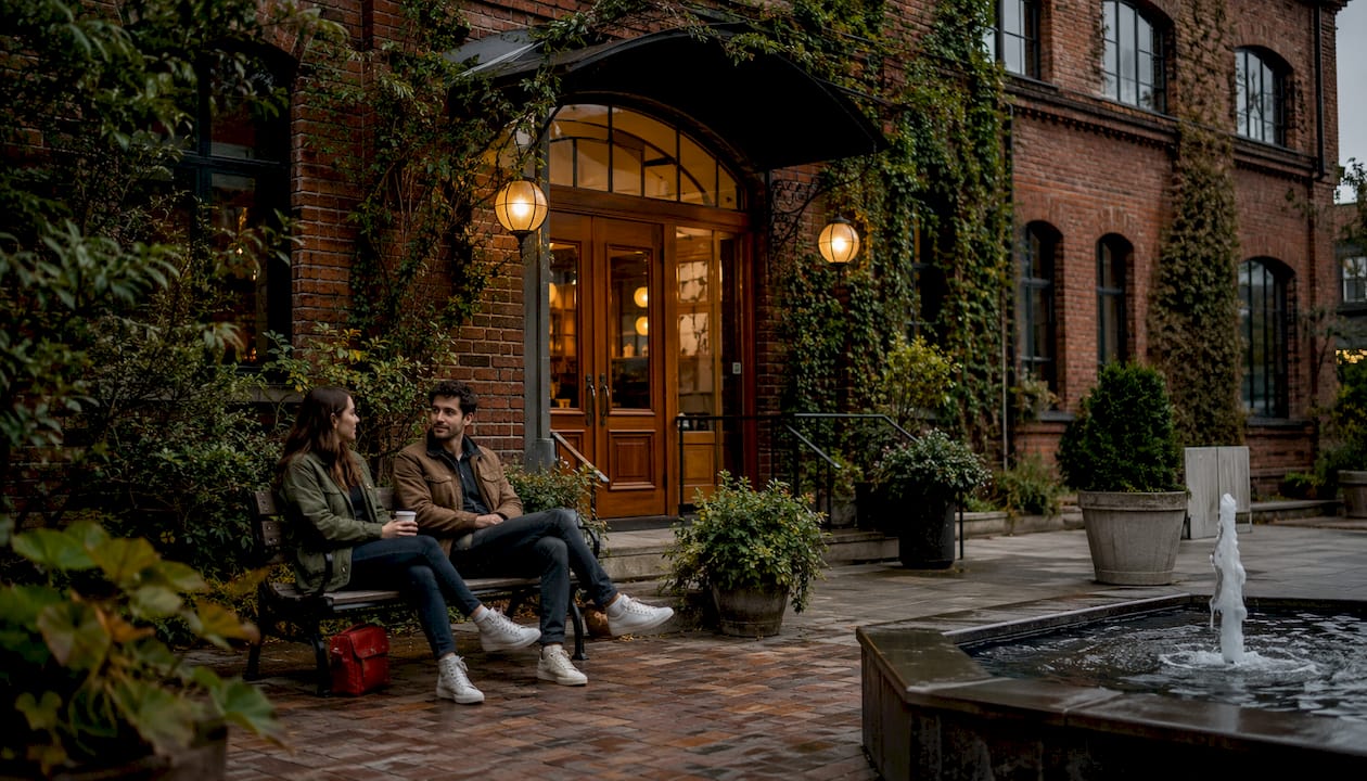 Converted heritage factory boutique hotel exterior