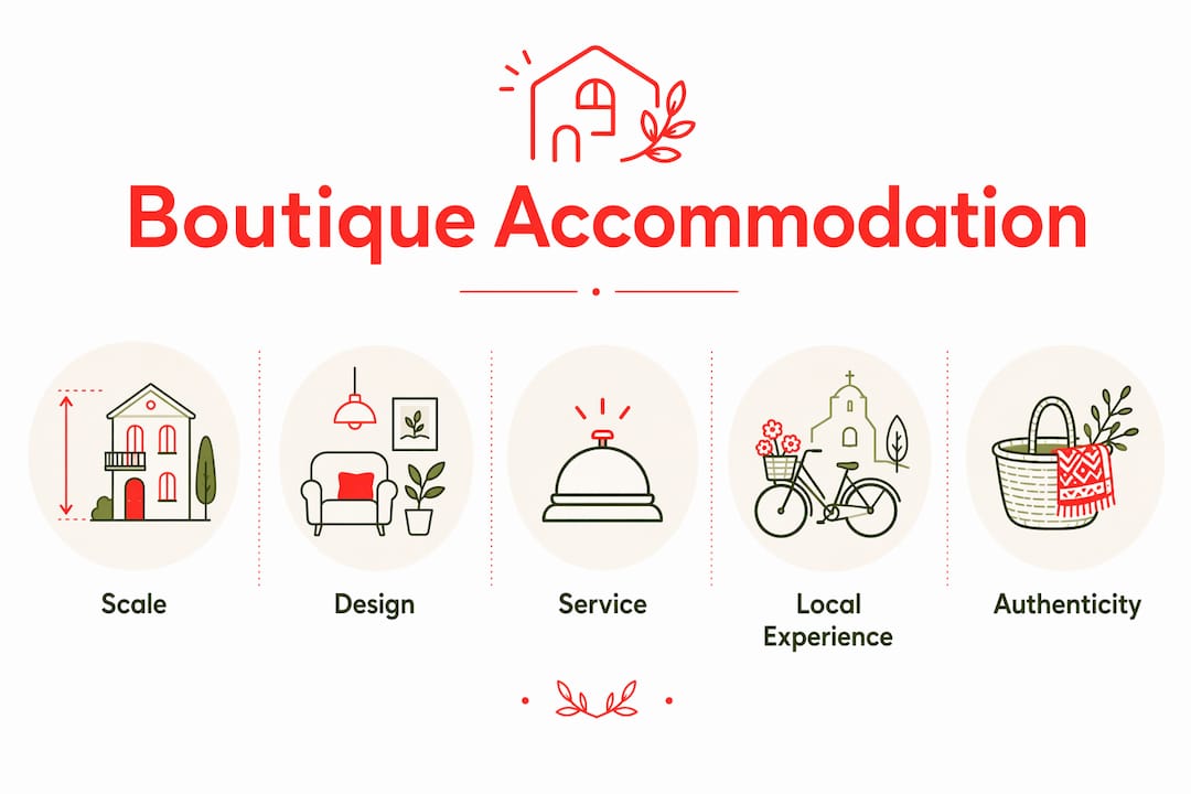 Infographic showing boutique accommodation key features