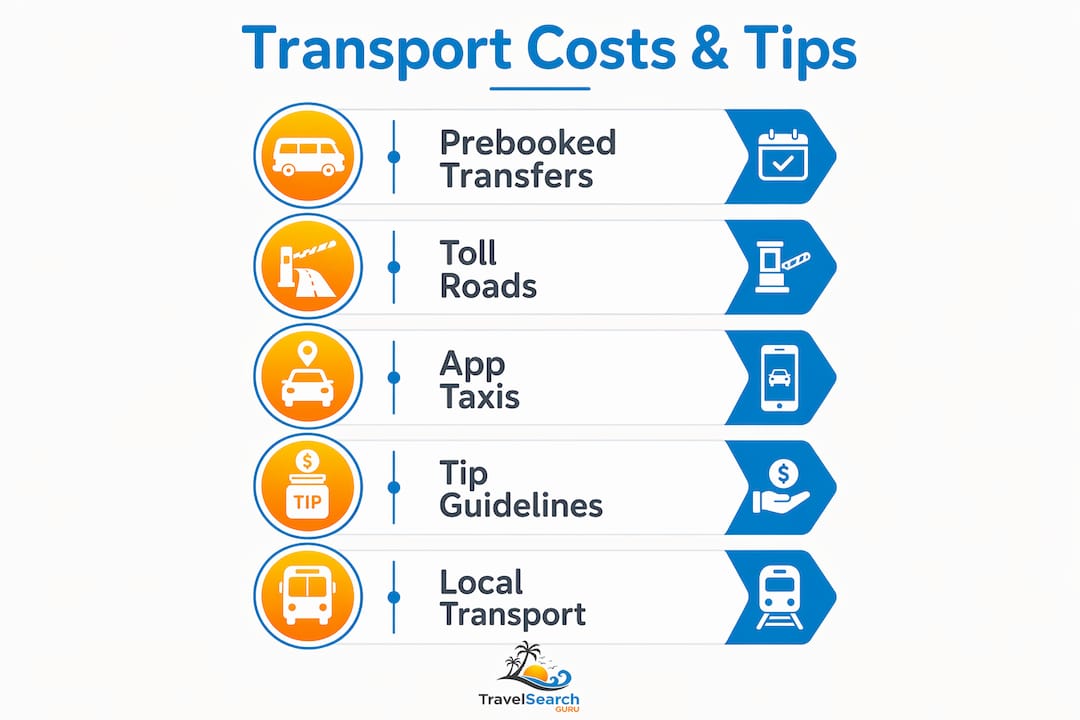Navigate Local Transportation as Tourist: Caribbean & Mexico Guide 2 Infographic on transport costs and tipping guidelines
