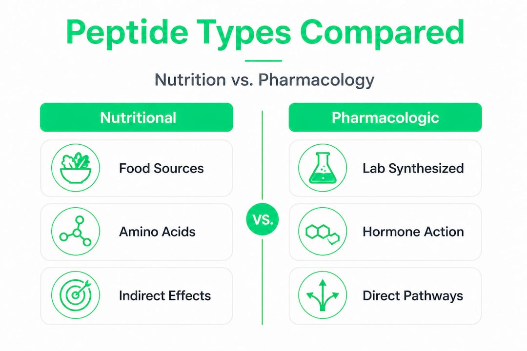 Infographic comparing nutritional and pharmacologic peptide types
