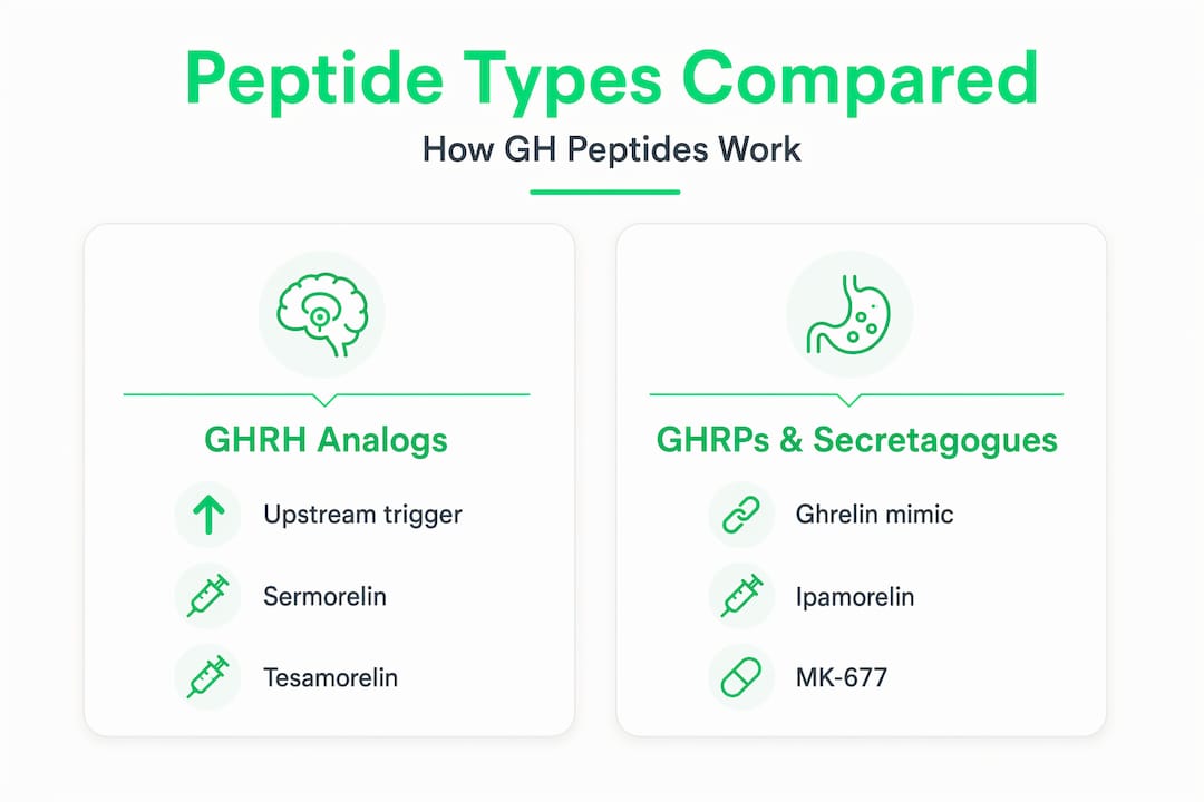 Infographic comparing growth hormone peptide types