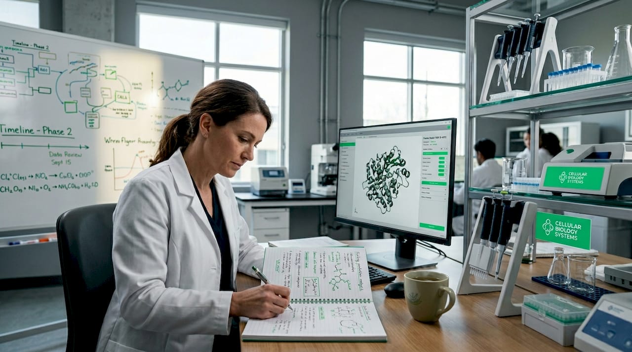Lab scientist working on peptide AI project