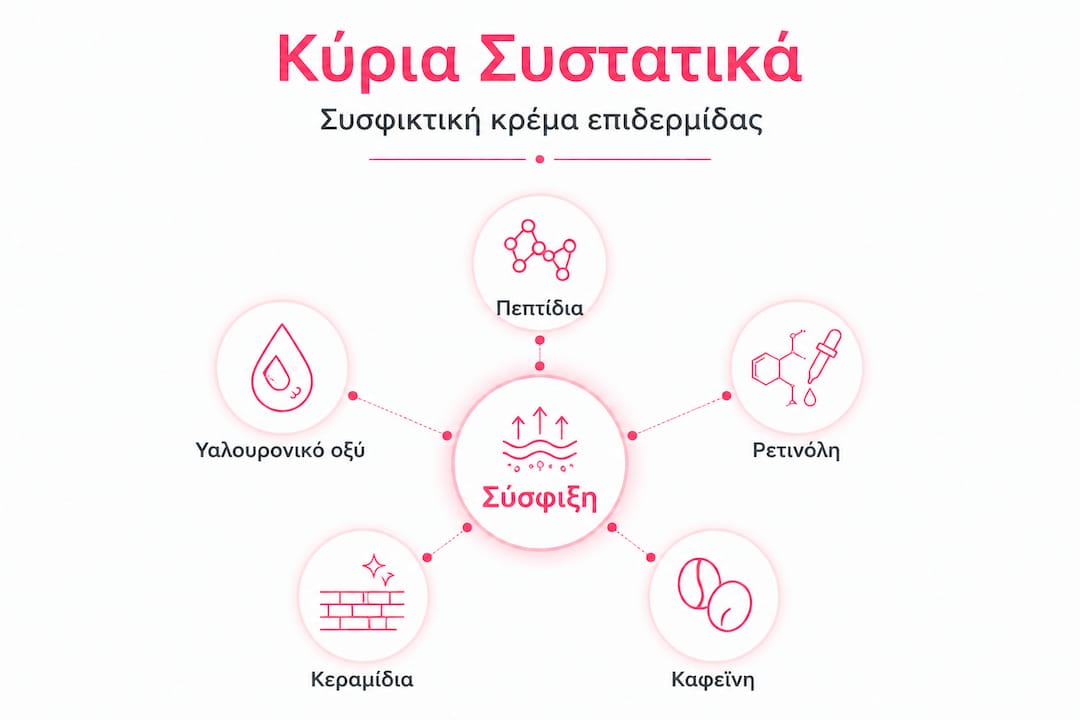 Εικονογραφημένη πυραμίδα με τα βασικά συστατικά των συσφικτικών κρεμών