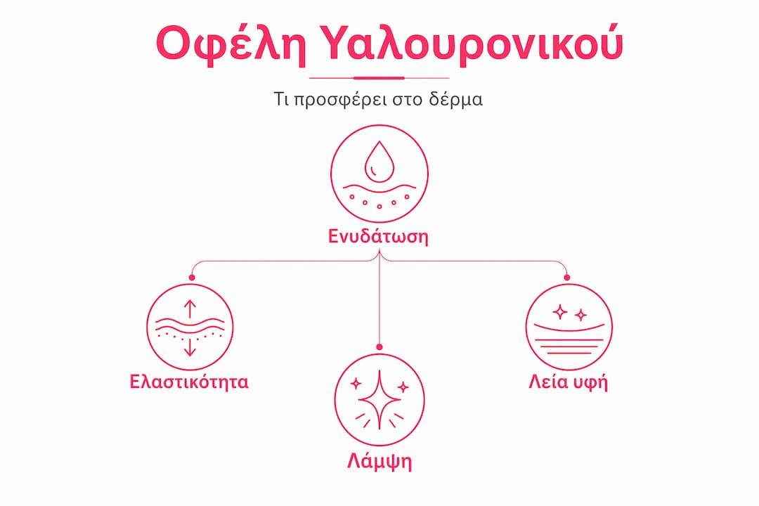 Διαγραμματική παρουσίαση των πλεονεκτημάτων του υαλουρονικού οξέος