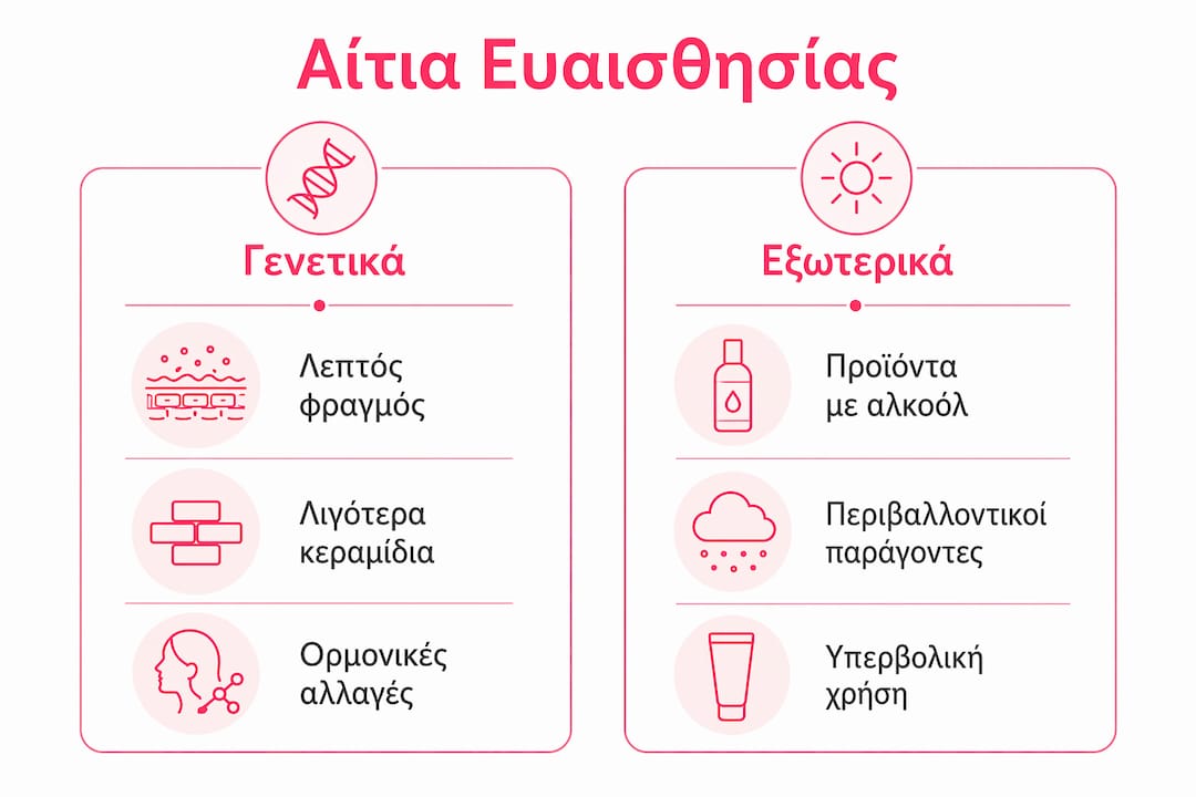 Γραφικό με τους κυριότερους παράγοντες που προκαλούν ευαισθησία στην επιδερμίδα