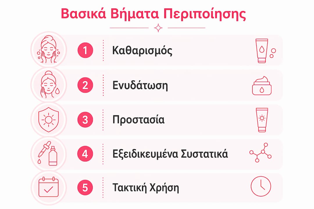 Εικονογραφημένος οδηγός με τα βασικά βήματα για μια αποτελεσματική περιποίηση προσώπου