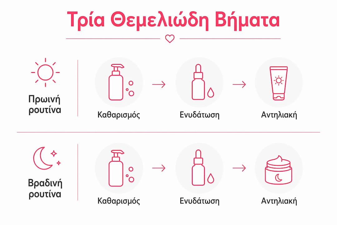 Οδηγός με εικόνες για τα απαραίτητα βήματα της καθημερινής φροντίδας του προσώπου