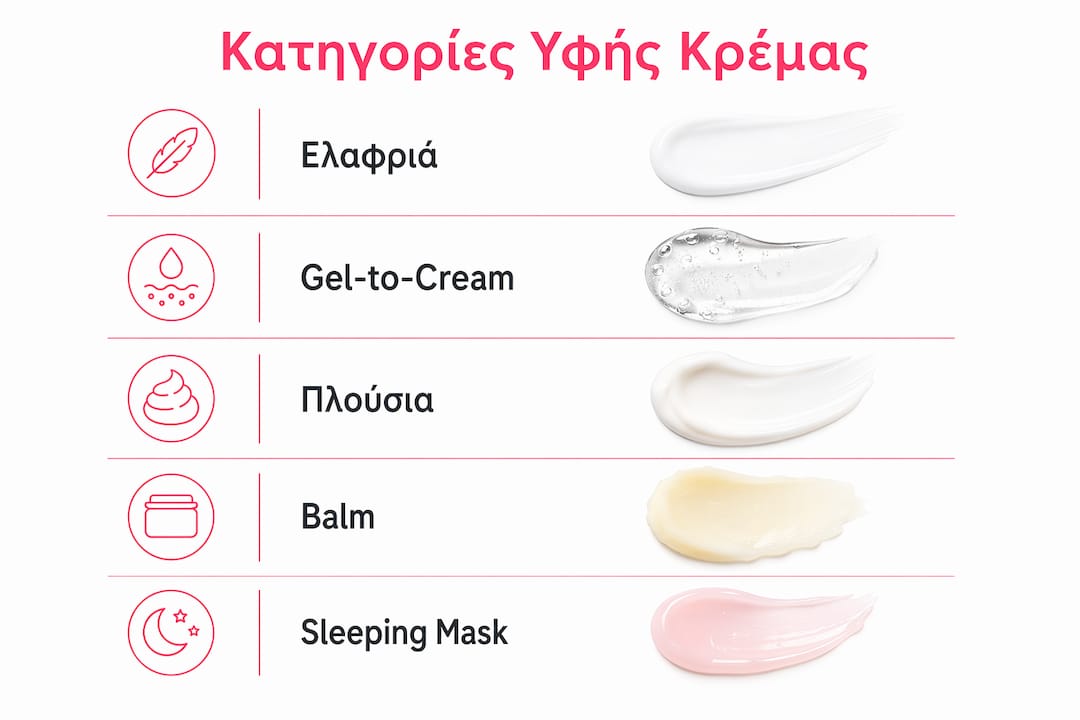 Γραφικό που παρουσιάζει τα διαφορετικά είδη υφής κρέμας μέσα από διαδοχικά στάδια