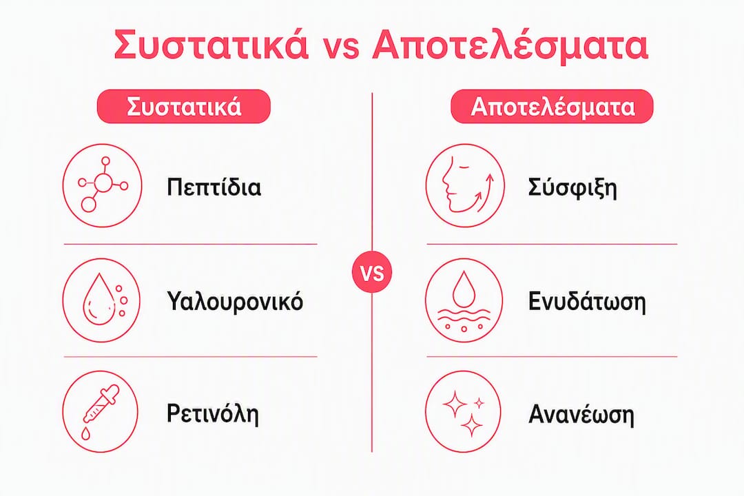 Εικονογραφημένος οδηγός με σύγκριση βασικών συστατικών και πώς επηρεάζουν τη σύσφιξη της επιδερμίδας