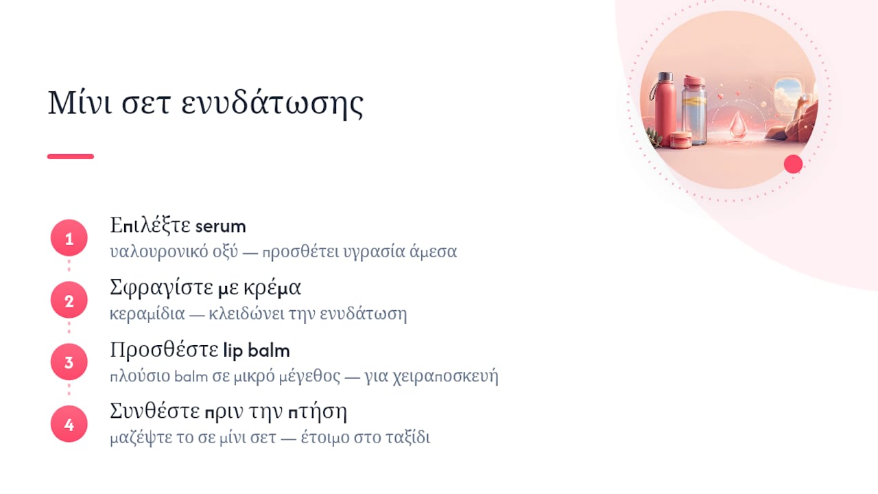 Τα προϊόντα Skinglos για ενυδάτωση στο ταξίδι — overview diagram