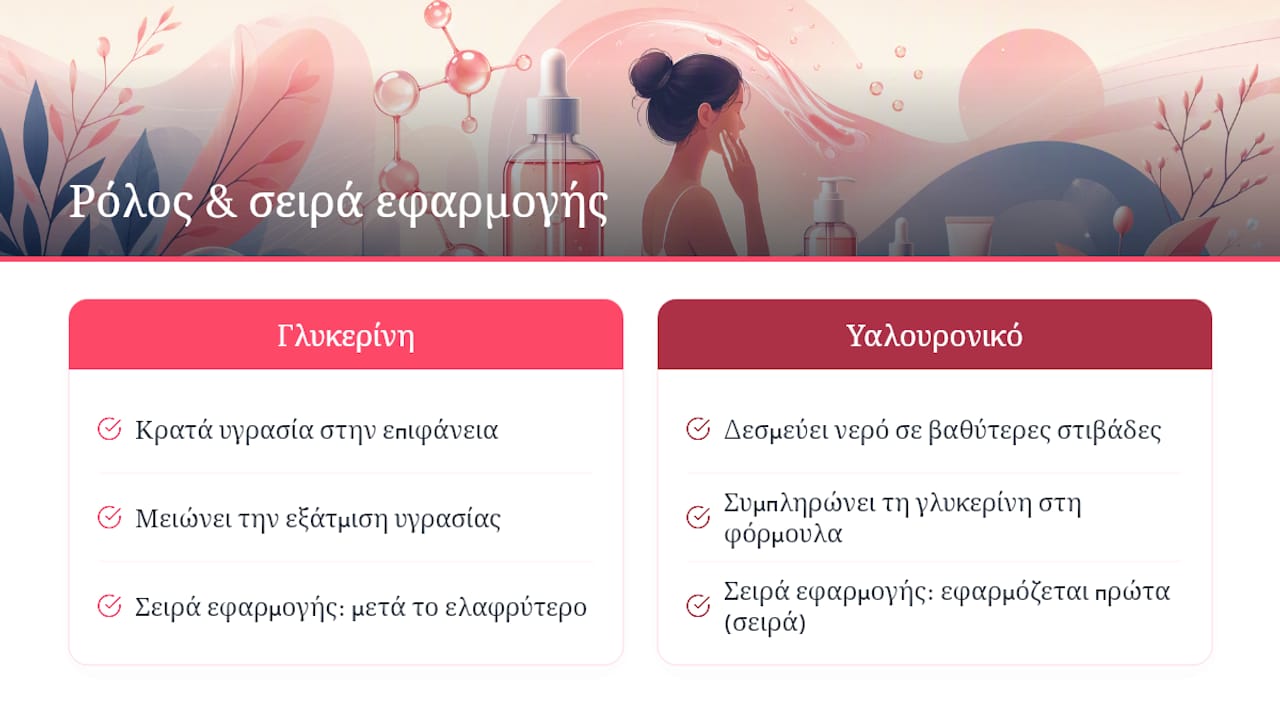 Σύγκριση ενυδάτωσης γλυκερίνης και υαλουρονικού οξέος