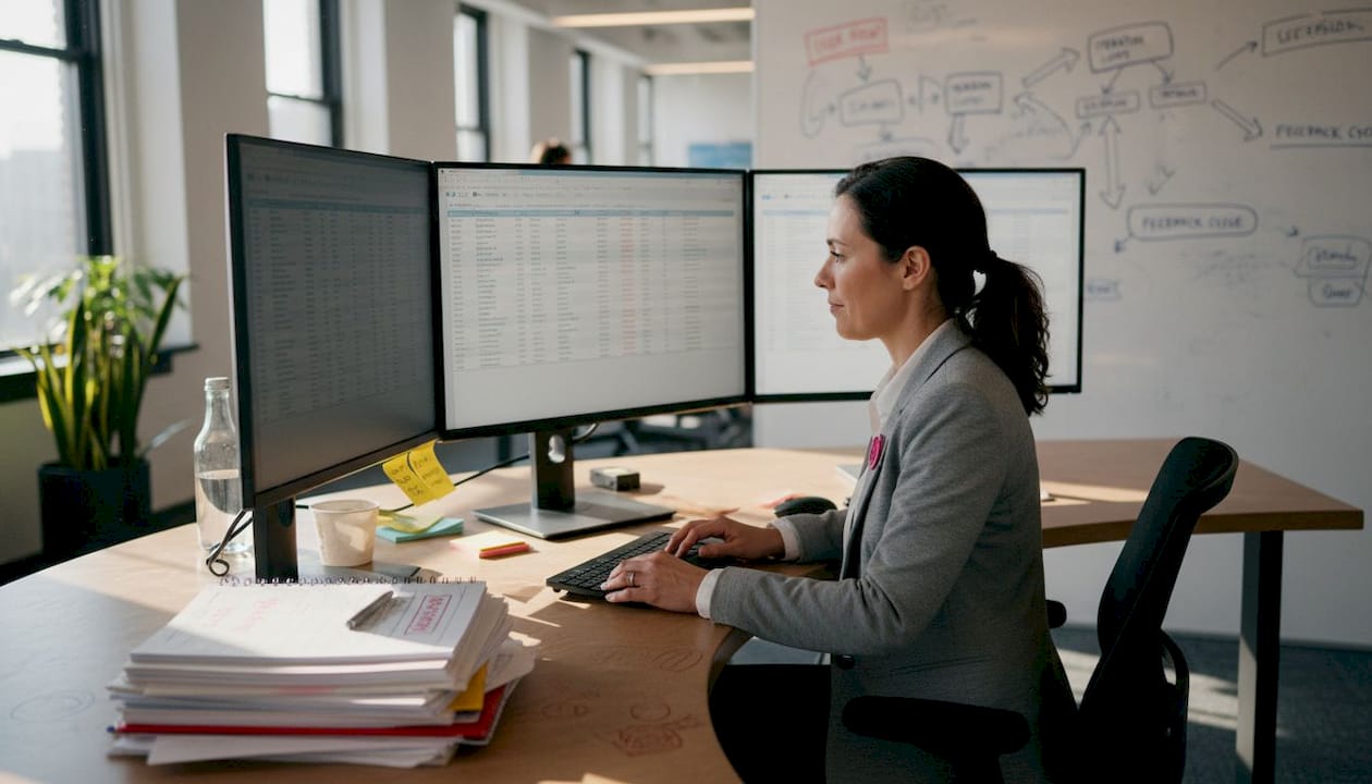 Project manager reviews AI pilot data