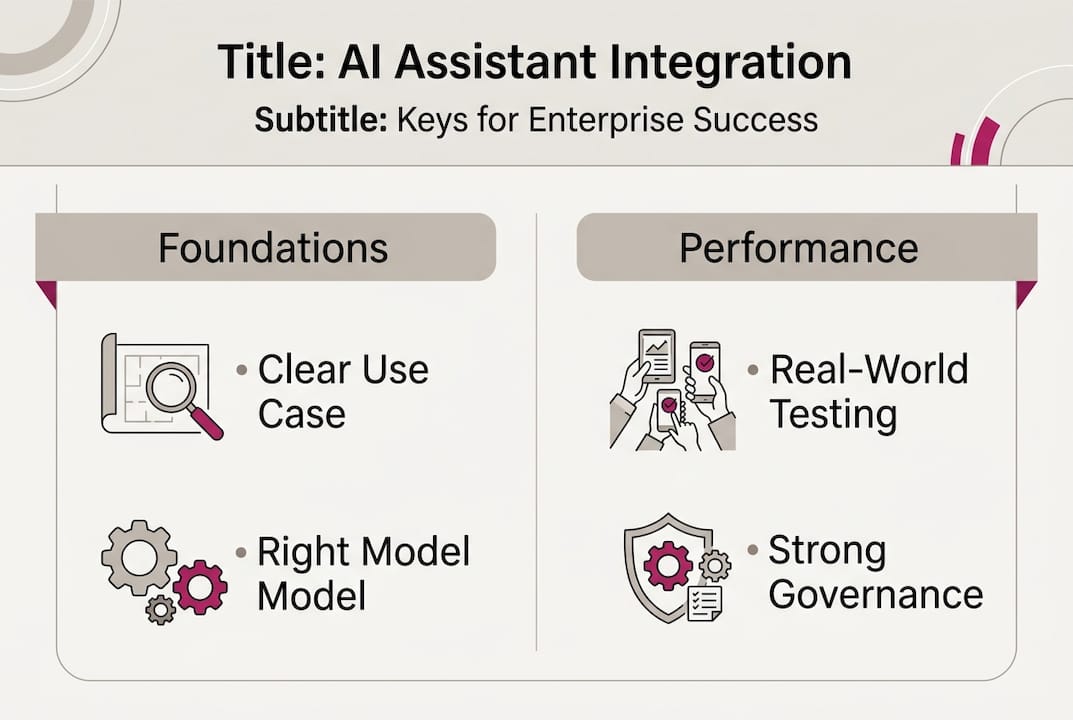 Infographic showing keys for enterprise AI assistant integration