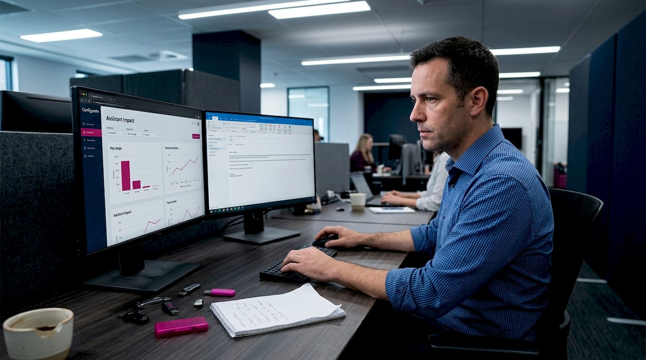 IT manager viewing AI assistant analytics