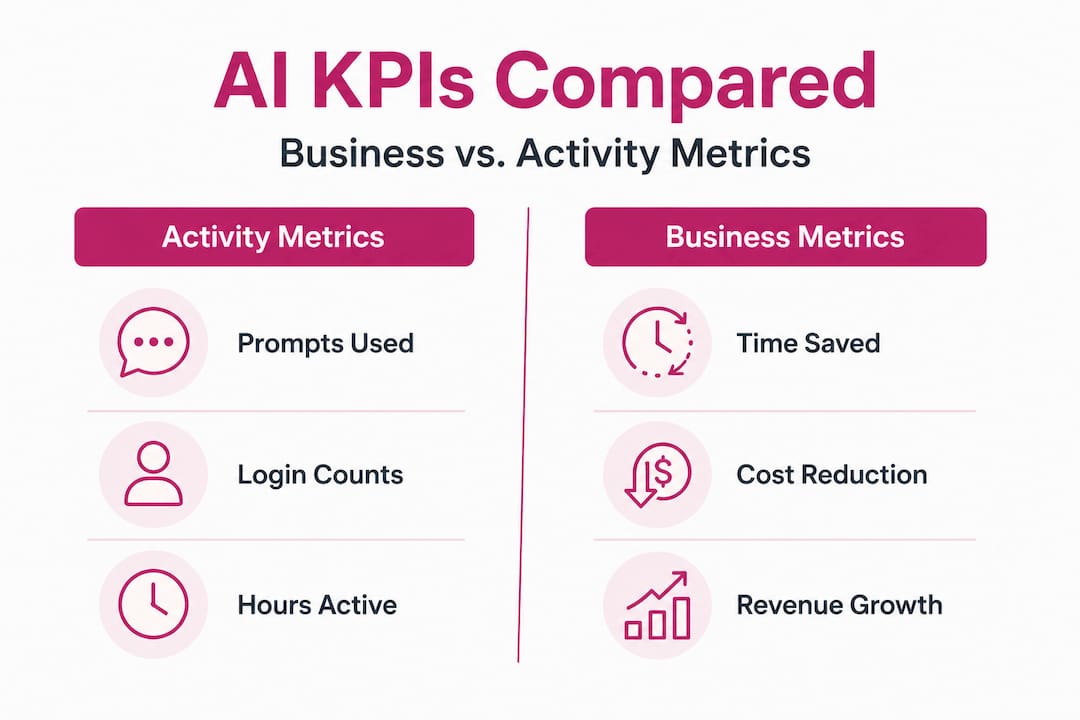 Infographic comparing AI business and activity KPIs