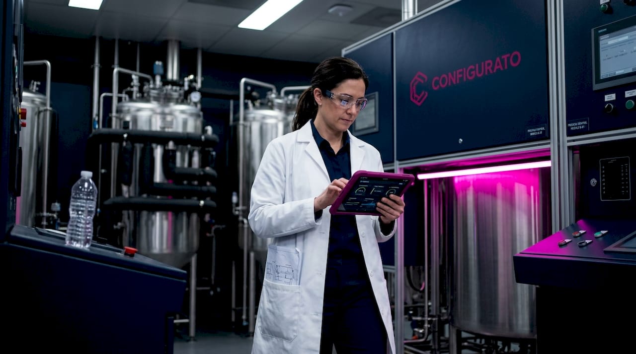 Engineer monitoring AI in biologics facility