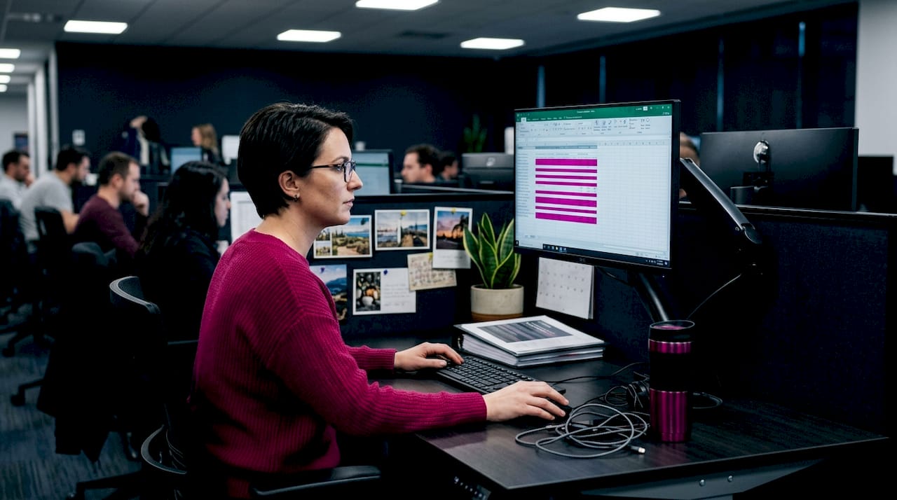 Employee managing AI-boosted productivity workflow
