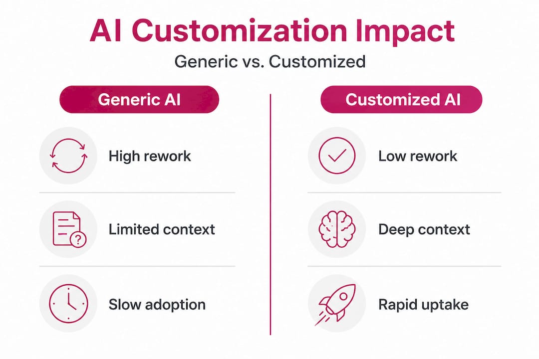 Infographic comparing generic and customized AI outcomes