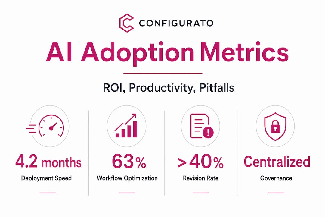 Infographic showing AI ROI, productivity, pitfalls