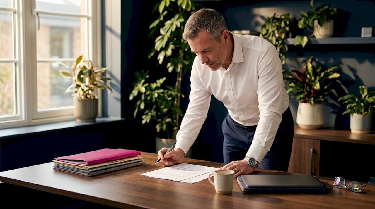 Manager checking document for workflow errors