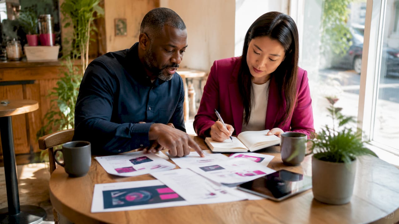Colleagues collaborating on AI tool selection