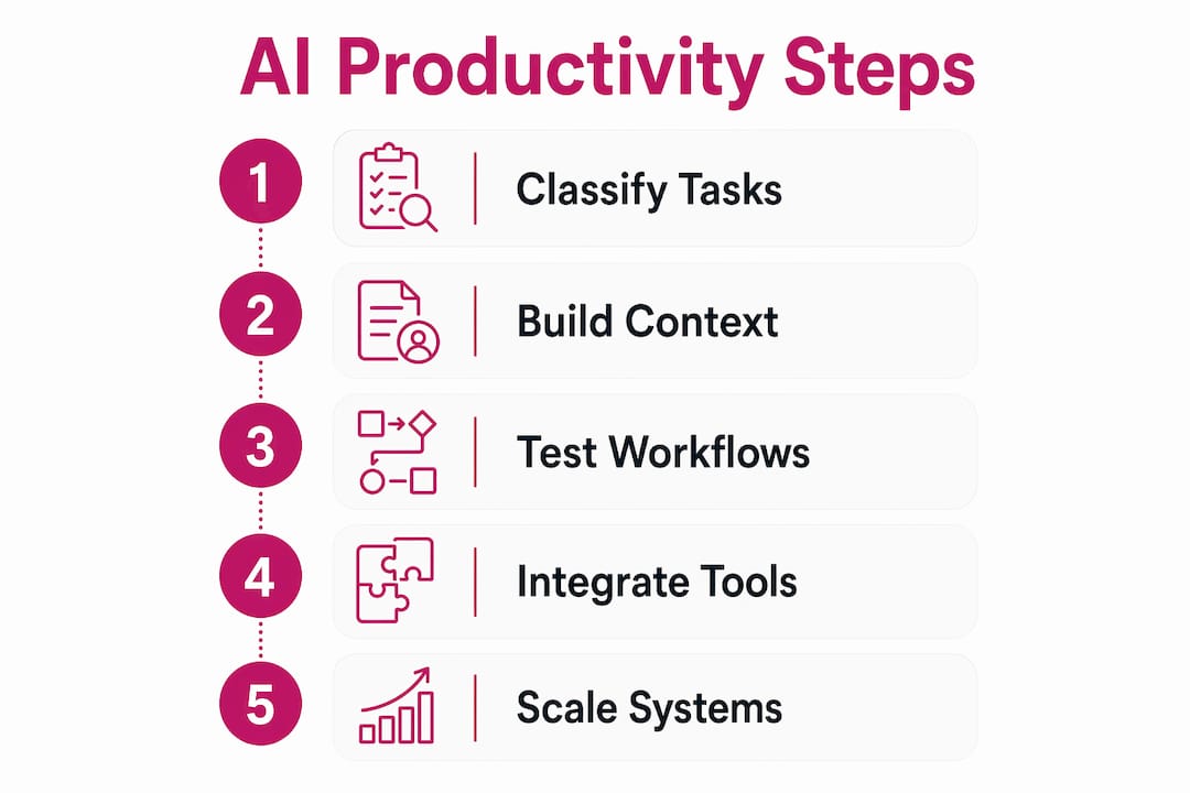 Infographic showing step-by-step AI productivity process