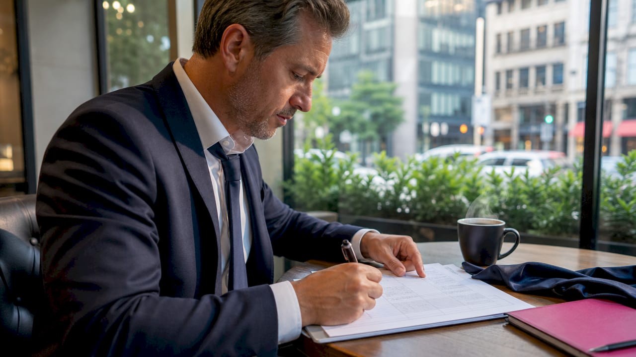 Hands writing AI compliance checklist notes