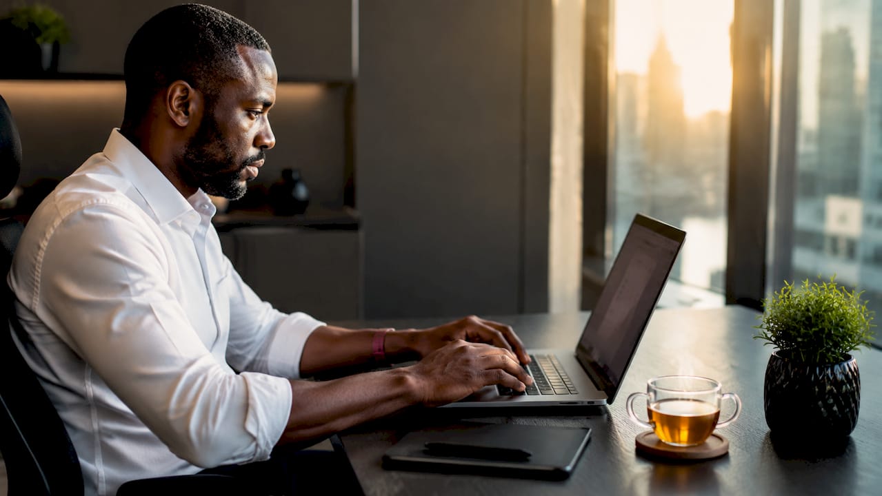 Operations manager working on AI metrics spreadsheet