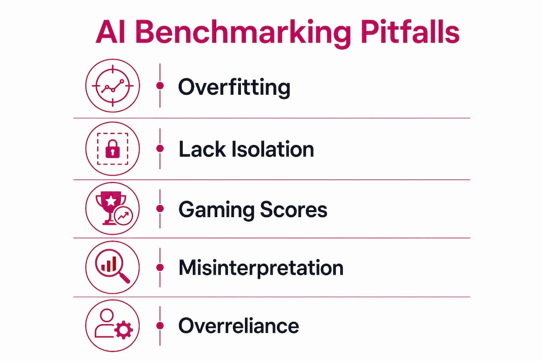 Infographic illustrating AI benchmarking common pitfalls