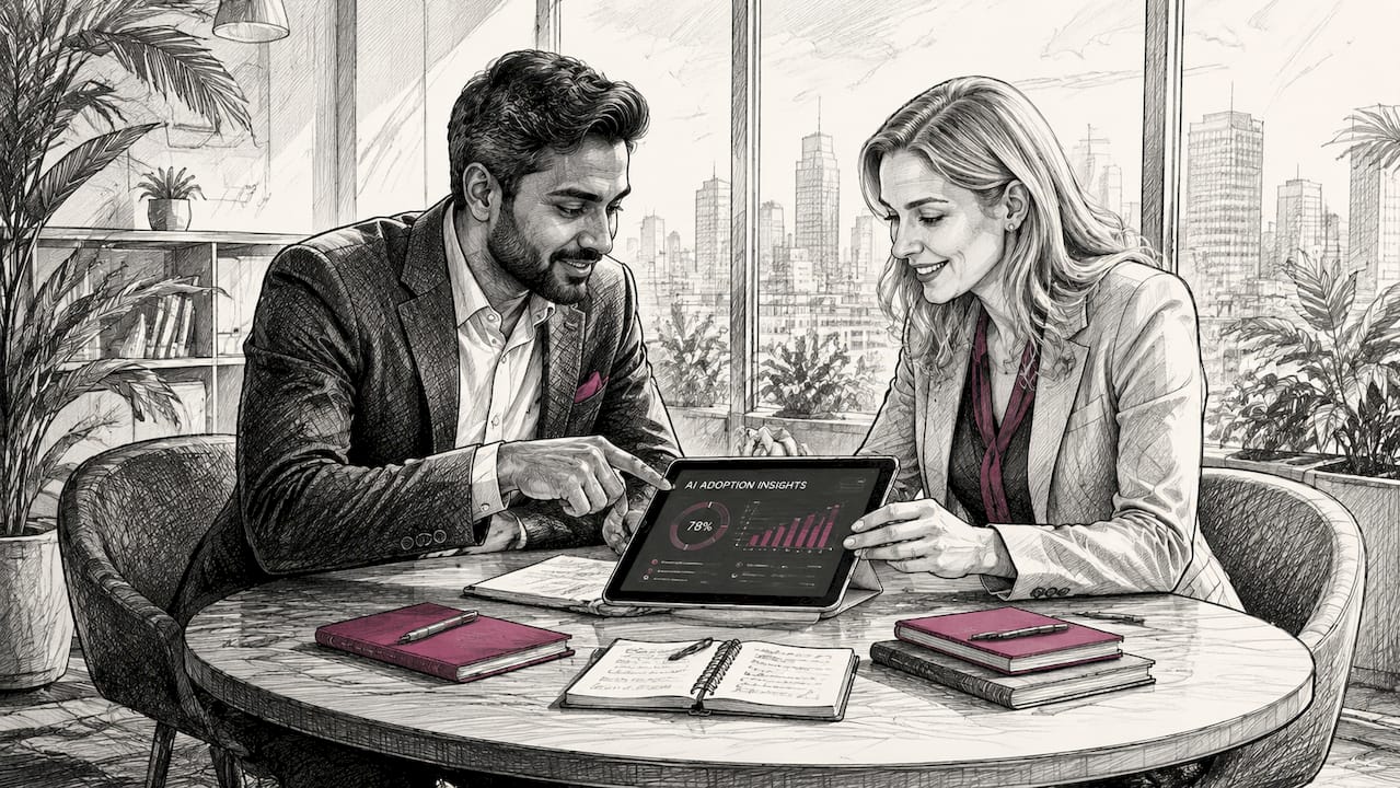 Hands interacting with AI adoption platform tablet