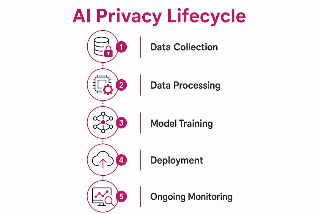 Infographic showing AI data privacy lifecycle steps