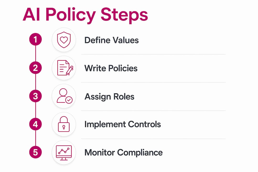 Infographic illustrating key steps of responsible AI policy