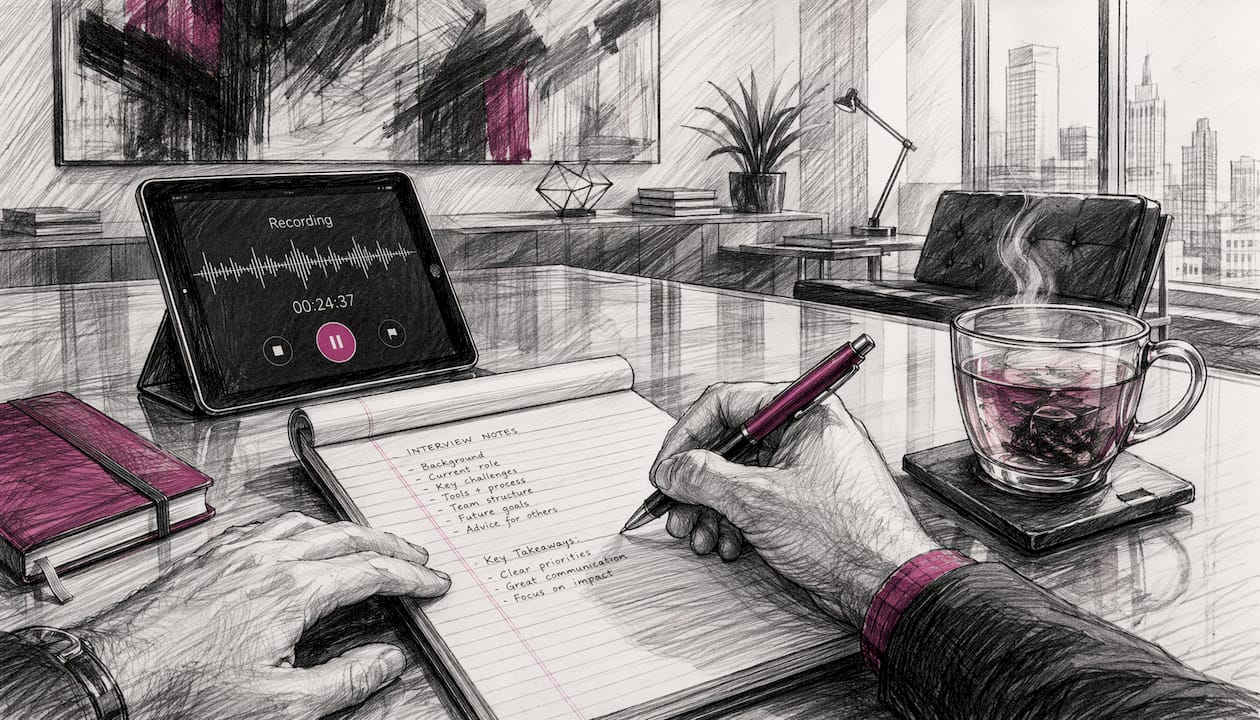 Hands recording and noting workflow interviews