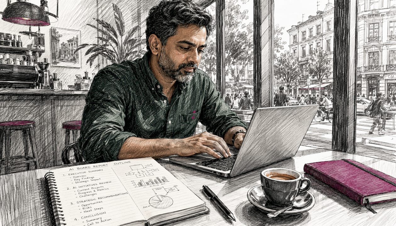 Man preparing AI report notes at home desk