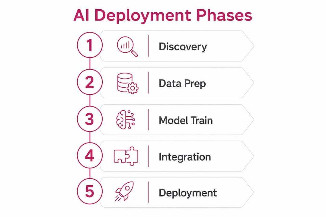 Infographic showing five core AI deployment phases