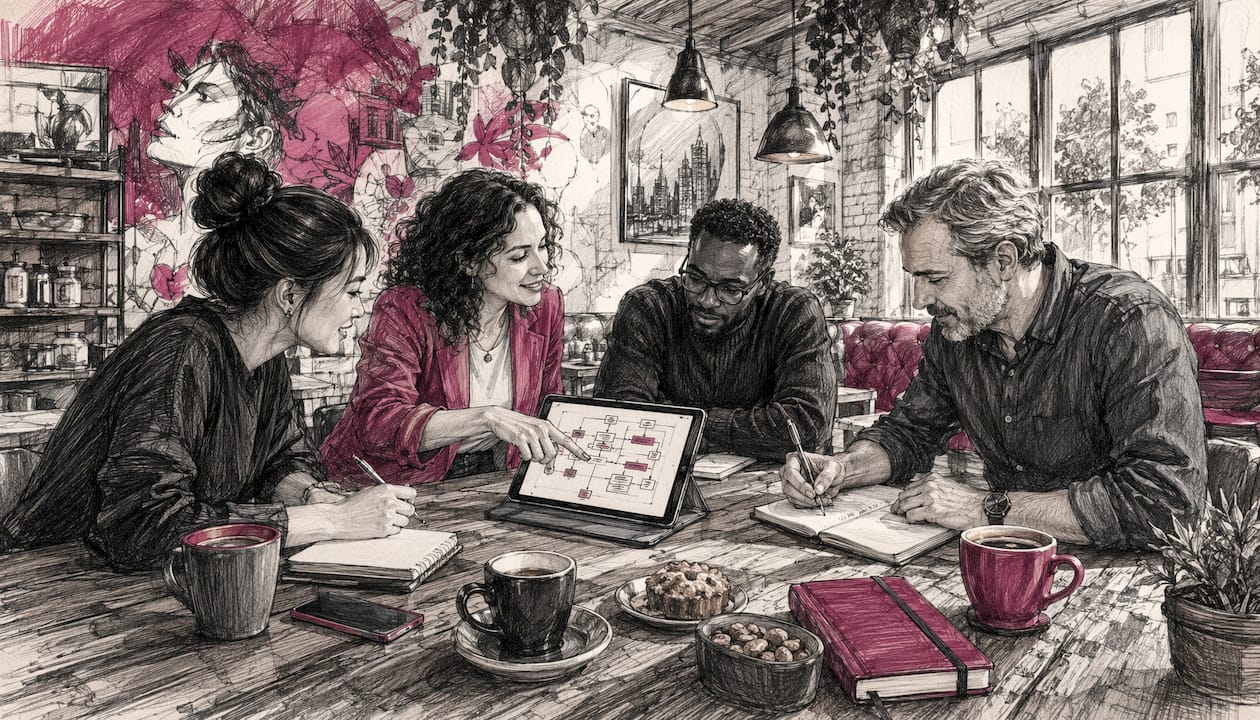 Team collaborating on AI project workflow