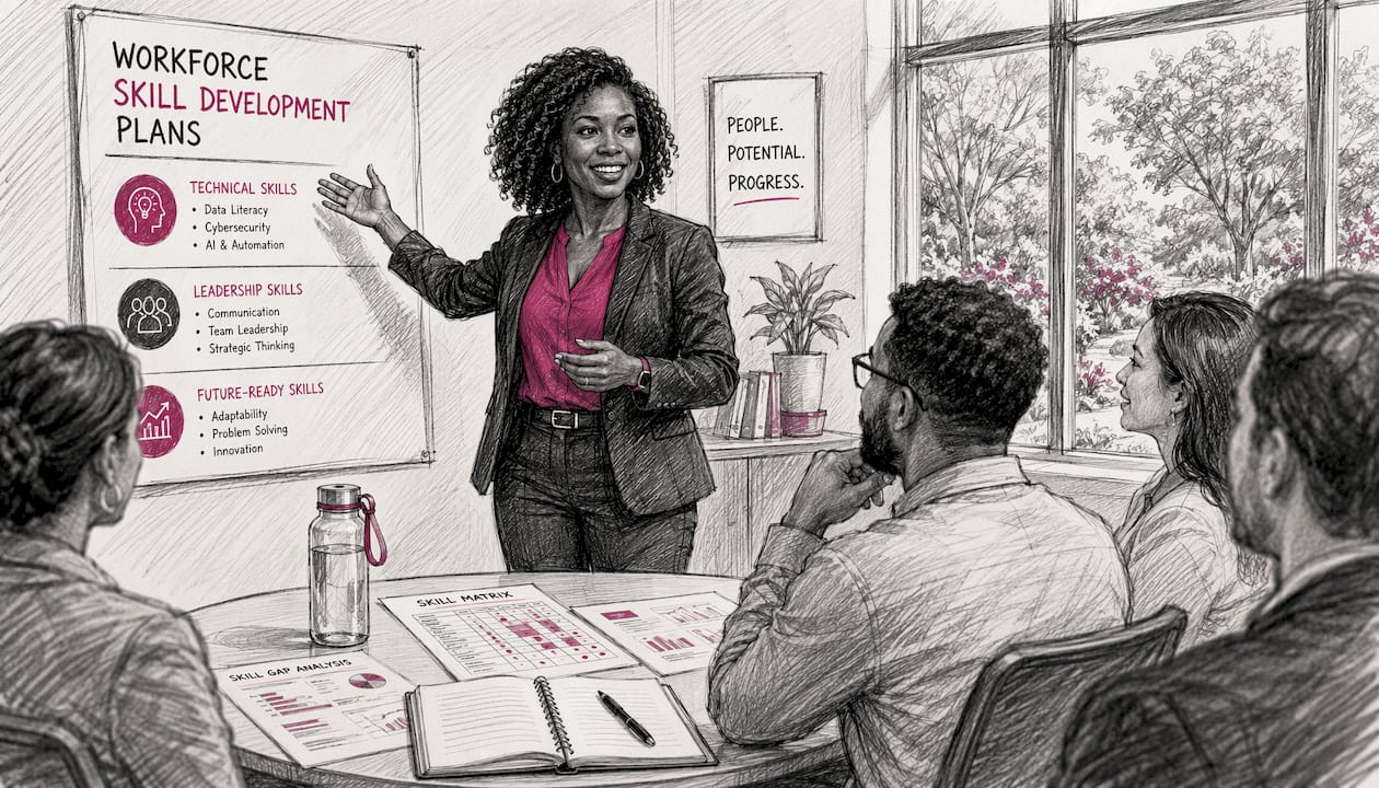 Trainer explaining enterprise AI workforce upskilling