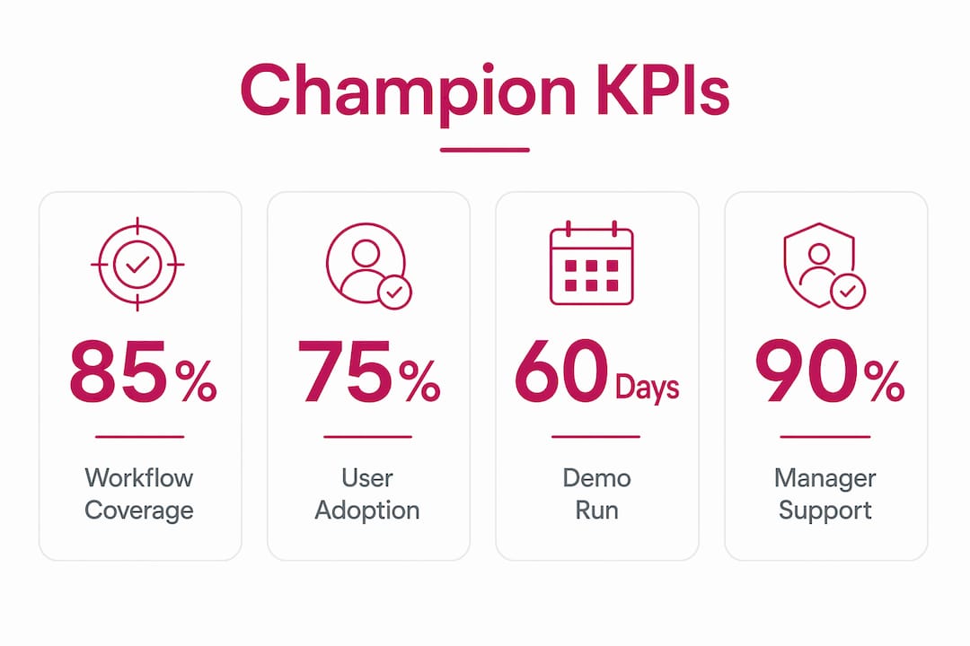 Infographic highlighting AI champion KPIs metrics