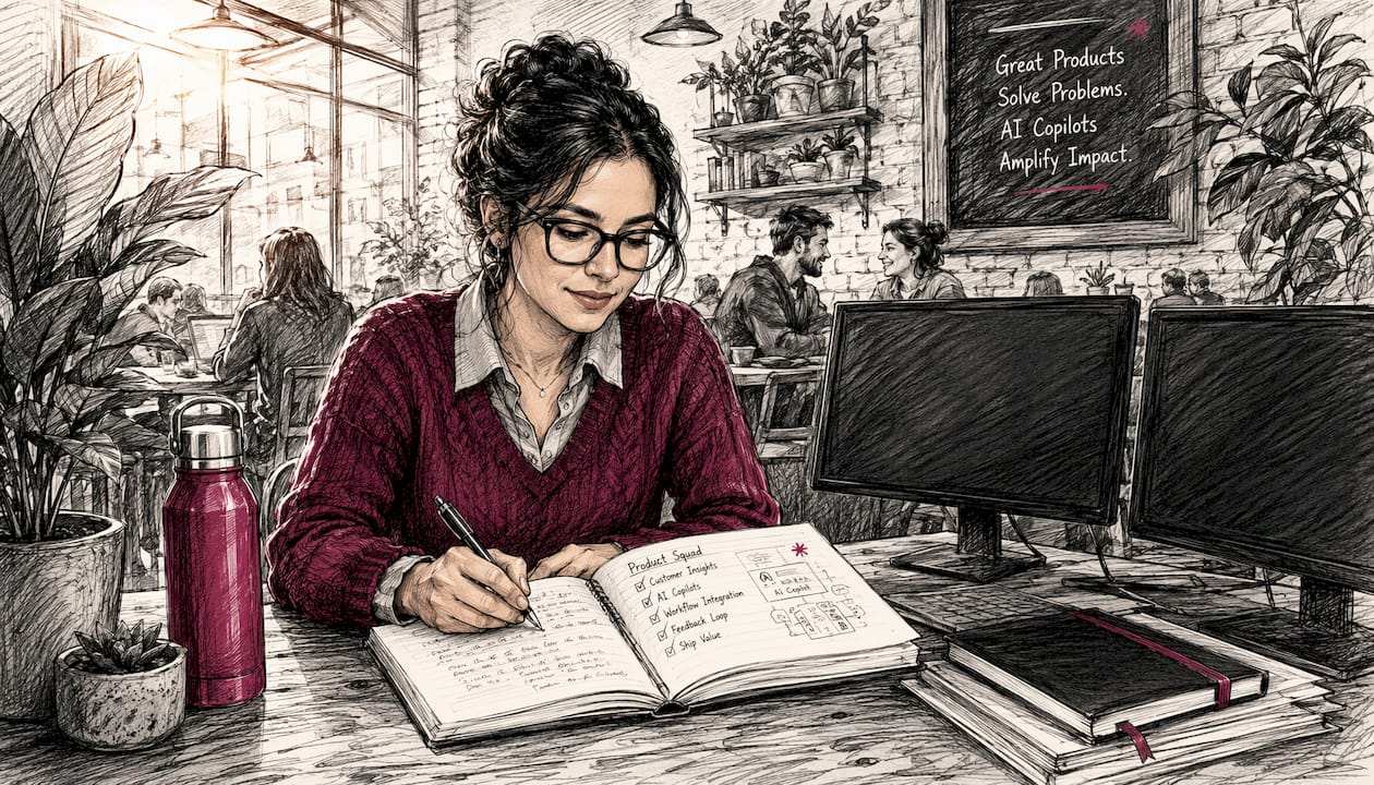 Product manager typing notes in tech workspace