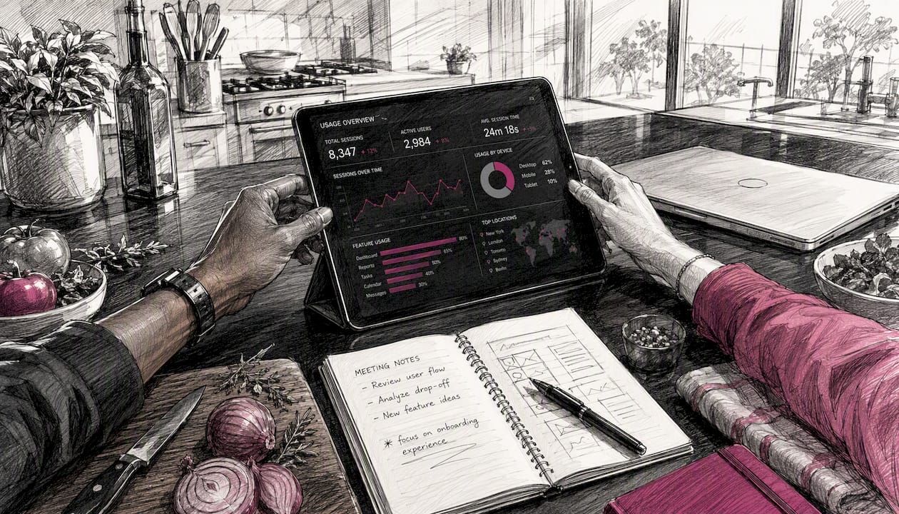 Hands interacting with AI usage tracking data