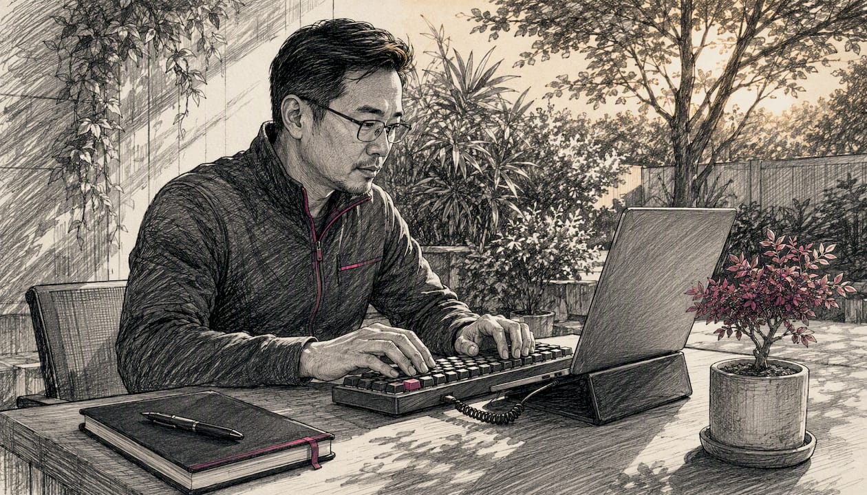 Close-up of hands typing at home office desk