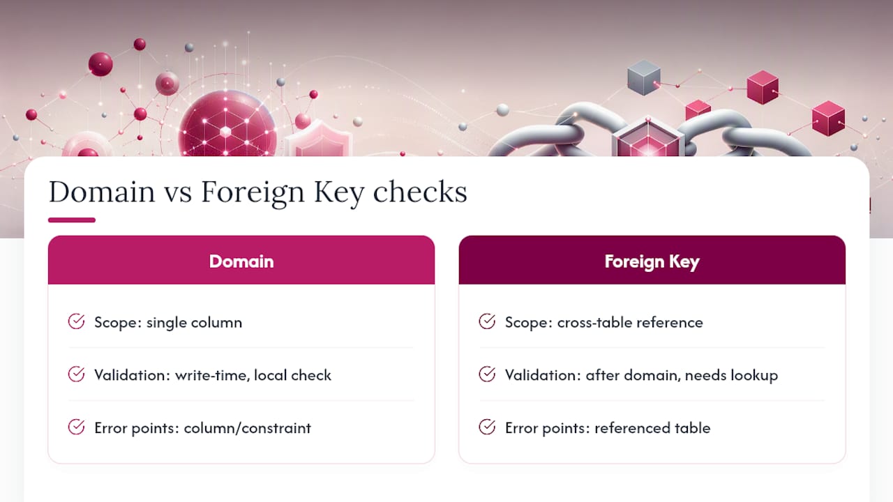 Diagram comparing domain constraints and foreign keys