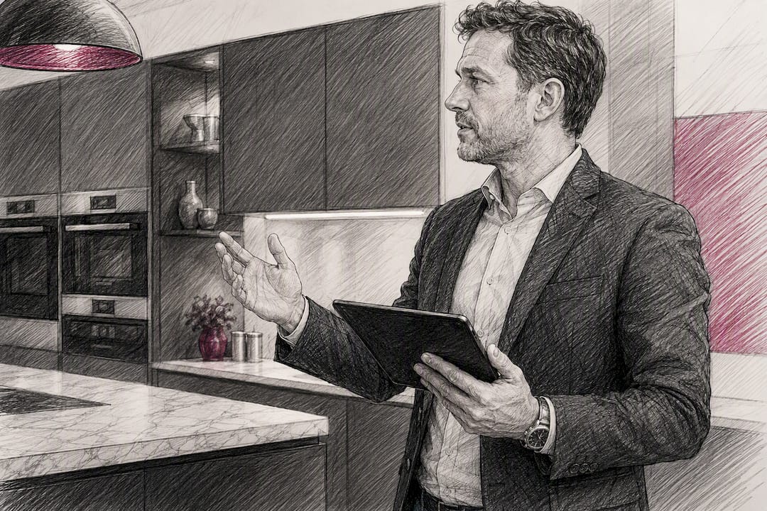 Executive comparing AI data on tablet