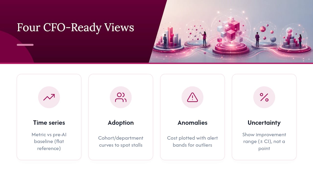Four chart views for defensible AI ROI