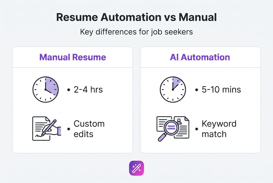 Infographic comparing manual and AI resume creation