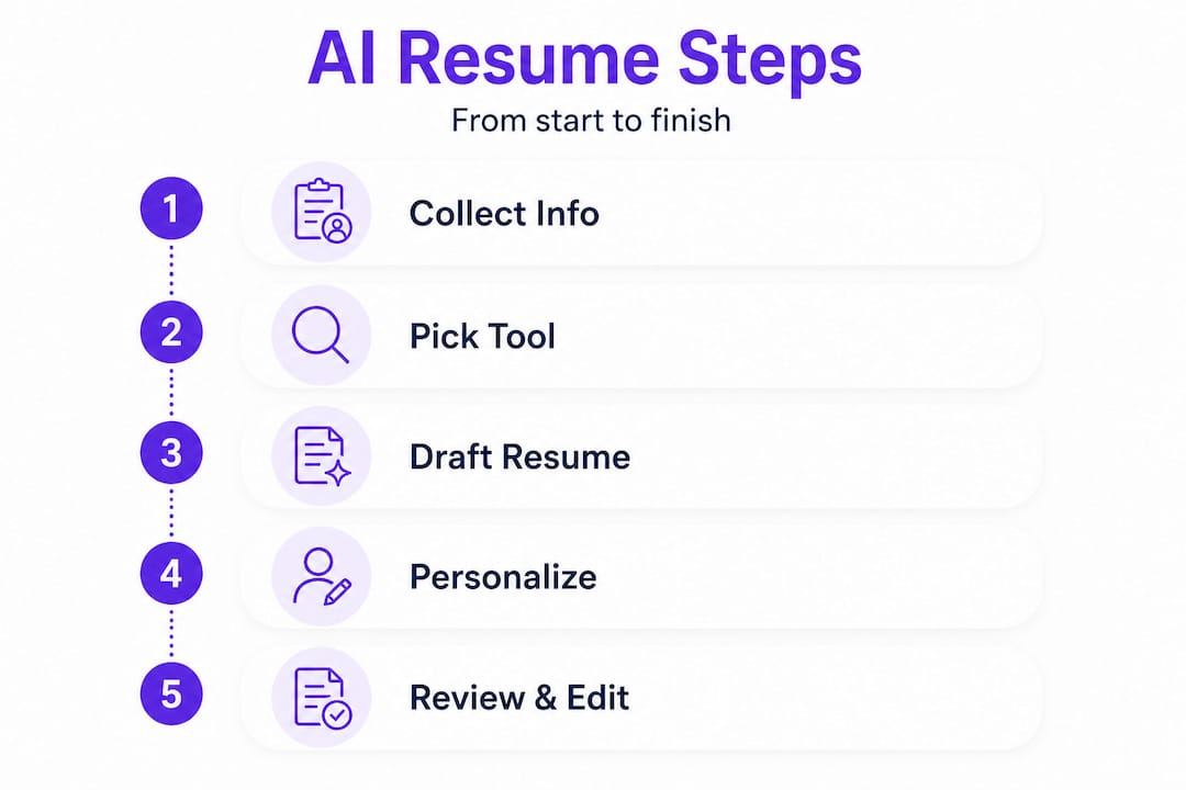 Infographic showing AI resume writing steps in order