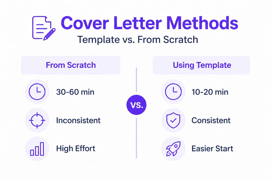 Infographic comparing cover letters from scratch and templates