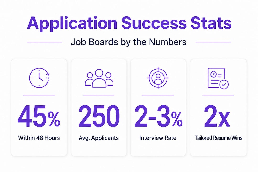 Infographic showing key application stats for job boards