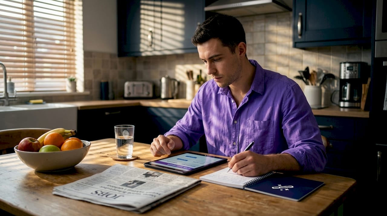Man using tablet to search job listings