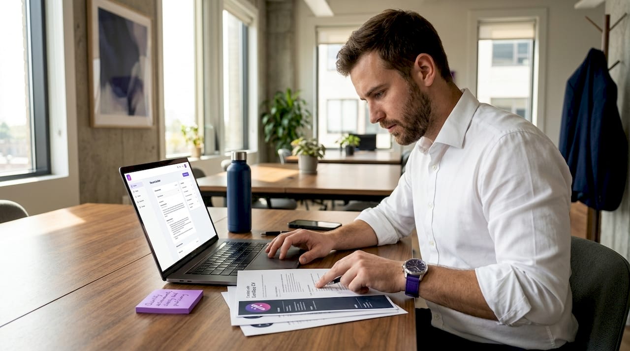 Man reviewing professional resume template